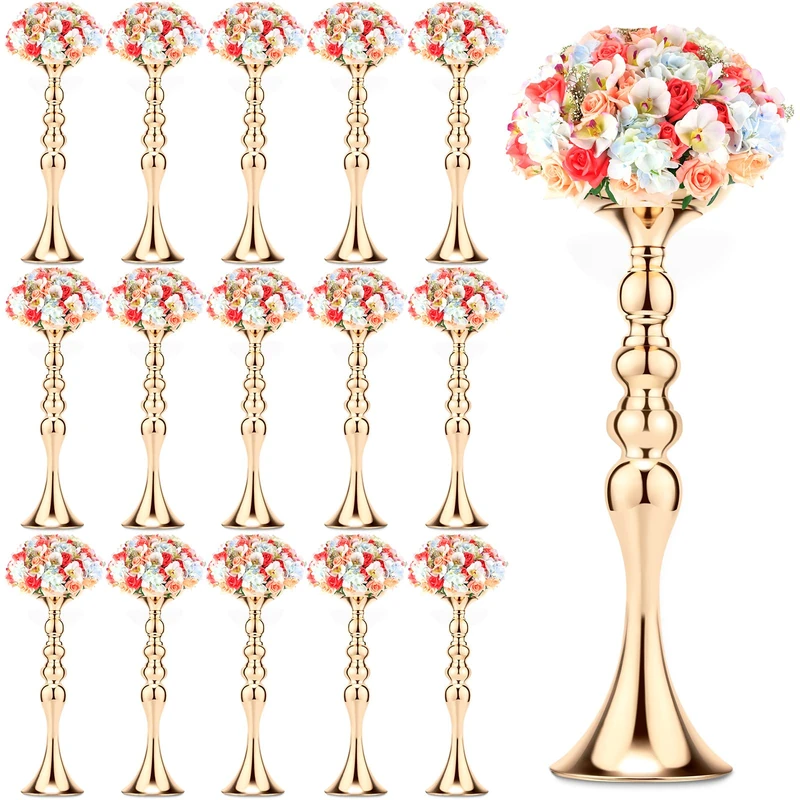 Sadnyy 16 Pcs Metal Flower Arrangements Stand Metal Wedding Flower Centerpiece Stand Tall Table Decor Flower Vase for Wedding Reception Centerpieces Event Party Hotel Home Decor (Gold, 16.9 Inch)