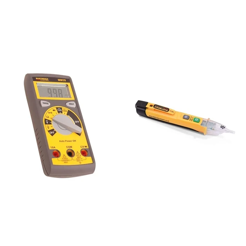 Martindale MM39 Auto Ranging Digital Multi-Meter-Yellow & Martindale NC4 Dual Sensitivity Non-Contact Voltage Tester - Voltage Pen Detector, Dual Voltage Volt Stick w. Torch, Circuit Tester