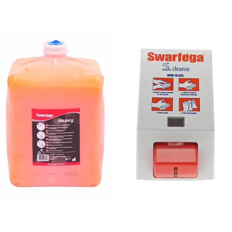 Swarfega Heavy Duty Hand Cleaner, Hand Wash with Natural Scrub and Conditioner & Swarfega Hand Wash Dispenser 4L, Hand Soap Dispenser, Soap Dispenser Wall mounted, 4 Litre