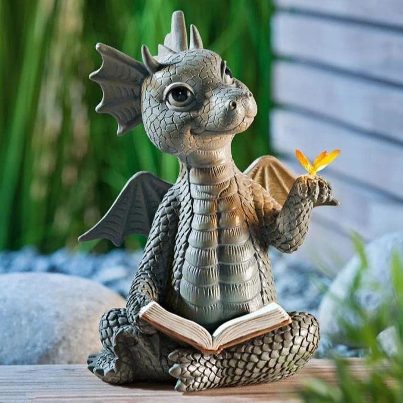 LSDZHK Courtyard Dragon Sculpture Wall Decoration, Weatherproof Resin Statue Miniatures, Lovely Resin Garden Dragon Statue Art Figurines Decor Ornaments for Patio Yard (Style C)