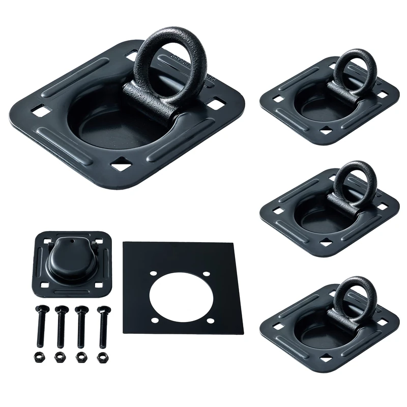 Lonffery 4 Pack Recessed D-Ring Tie Down Anchors (6,000 lb. Capacity), Heavy Duty Kit for Trailer or Deliveries, Black - Image 1