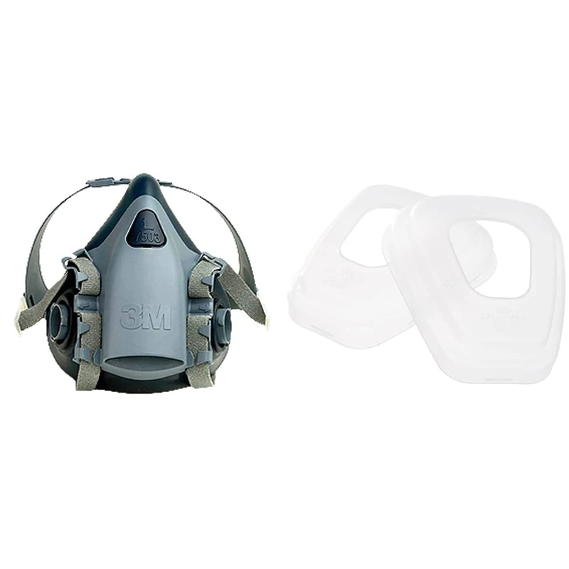3M 7503 Soft Silicone Half Face Mask, Large, Multicolor & K0501 70-0707-5798-7 Bag of 2 Rings for combination of dust filters
