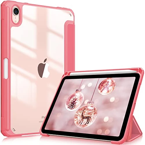 FINTIE Fintie Hybrid Slim Case for iPad Mini 6 2021 (8.3 Inch) - [Built-in Pencil Holder] Shockproof Cover Clear Transparent Back Shell, Auto Wake/Sleep for iPad Mini 6th Generation, Watermelon