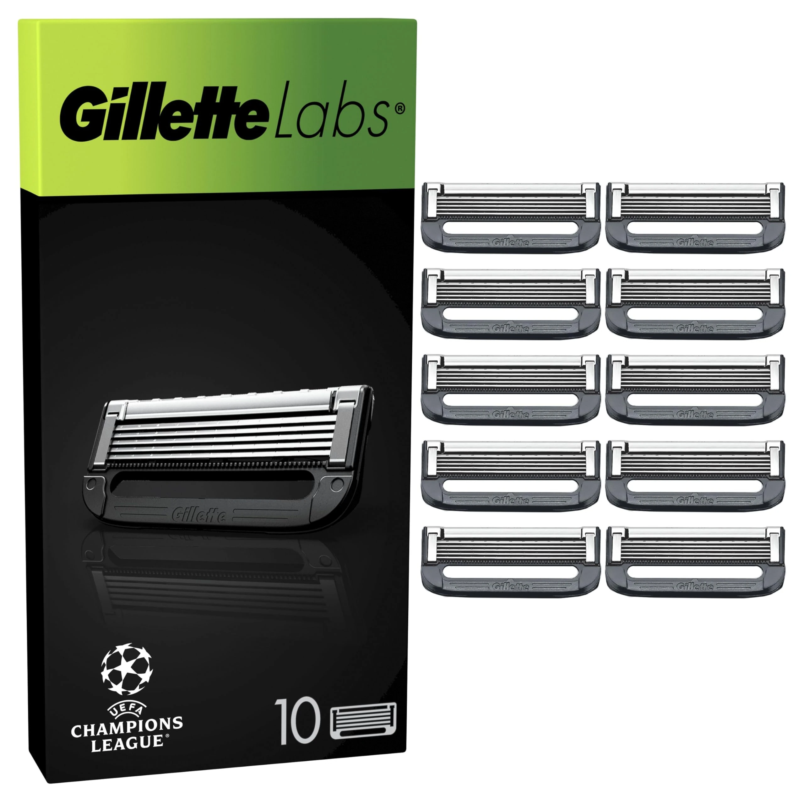 Gillette Labs Men's Razor Blades, 10 Shaving Blade Refills, Heated Razor Blades Men with Exfoliating Bar, Compatible with Labs Razors for Men