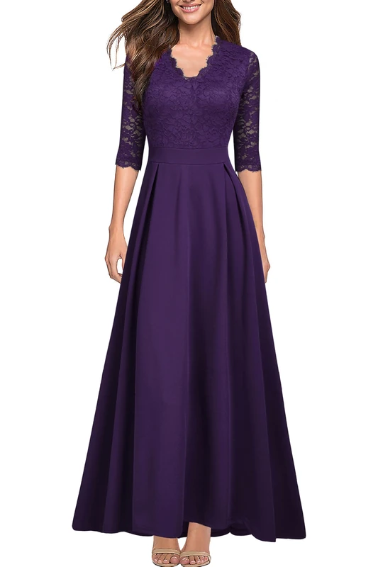 REPHYLLIS Women's Retro Lace Vintage Formal Bridesmaid Wedding Long Dress, 11 Purple, XL - Image 1