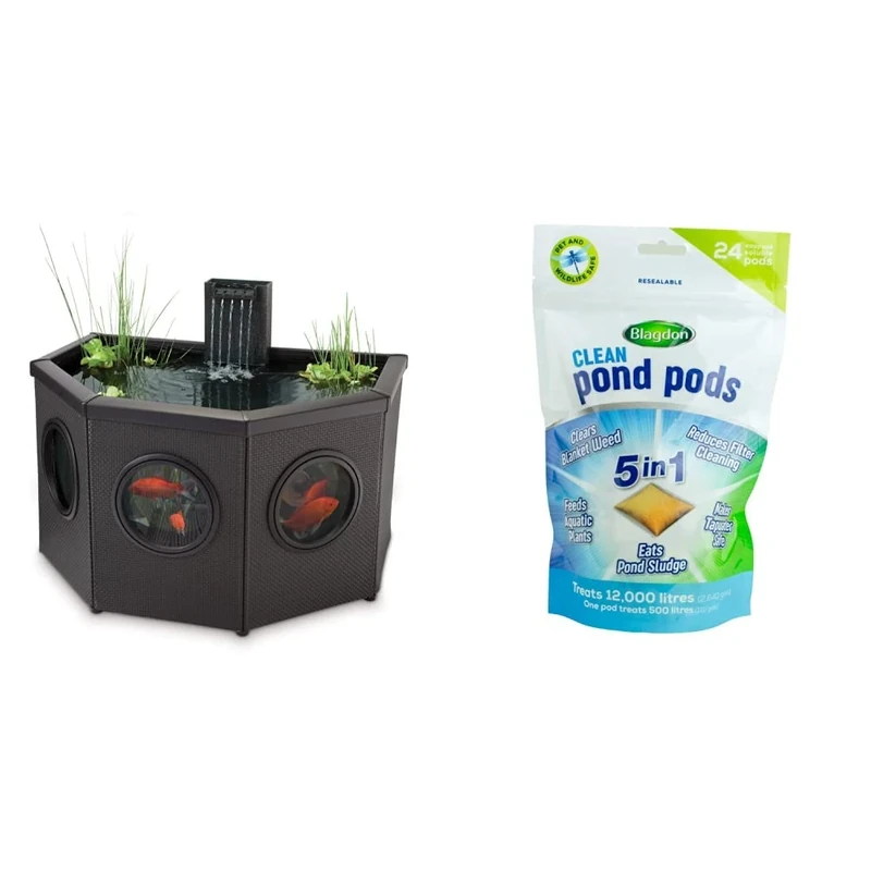 Blagdon Affinity Half-Moon Living Water Feature Patio Pool, Mocha, Medium & Clean Pond Pods, Clears Blanket Weed, Reduces Filter Cleaning, Feeds Aquatic Plants, Eats Pond Sludge (pack of 24 pods)