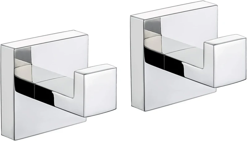 YUET Towel Hooks for Bathrooms Clothes Closet Sponges Robe Hook Screw in Metal Coat Hook for Bathroom Kitchen Hotel Garage Stainless Steel Door Hanger Wall Mounted 2 Pack, Finish (Chrome)