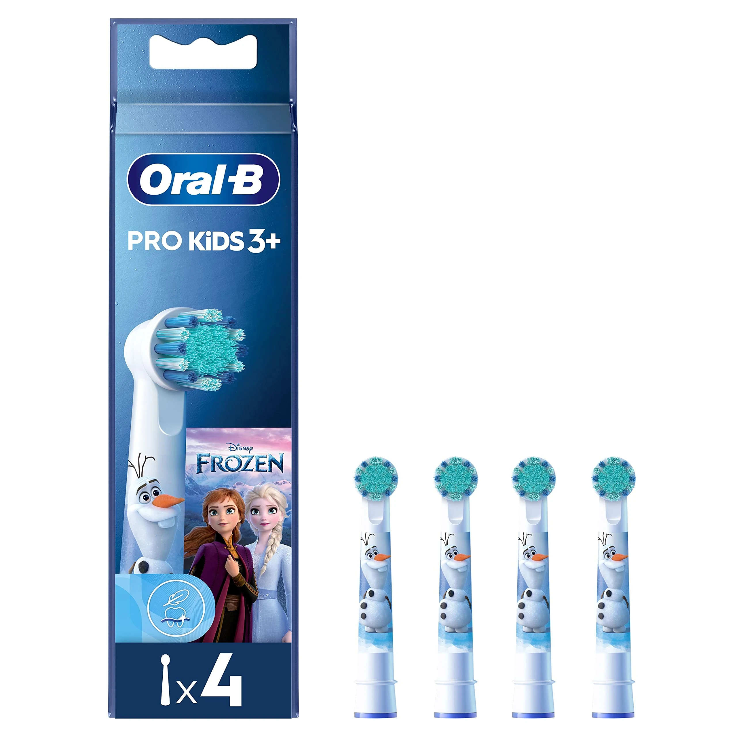 Oral-B Pro Kids Electric Toothbrush Head, Oral B Electric Toothbrushes Kids, with Disney Frozen Characters, Extra Soft Bristles, for Ages 3+, Pack of 4 Toothbrush Heads, White