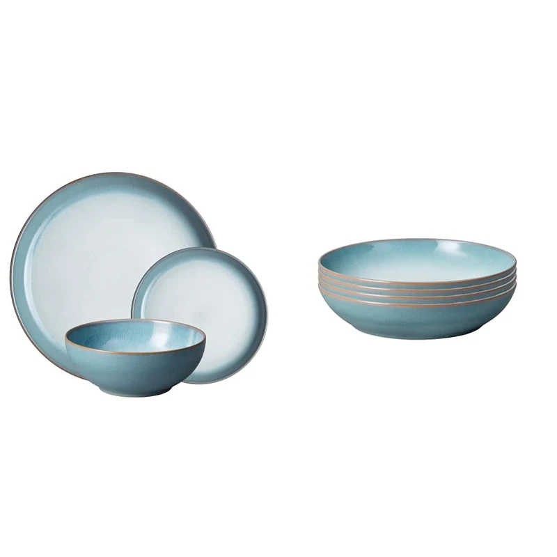 Denby Azure Haze 12 Piece Tableware Set & 123049944 Azure Haze 4 Piece Pasta Bowl Set