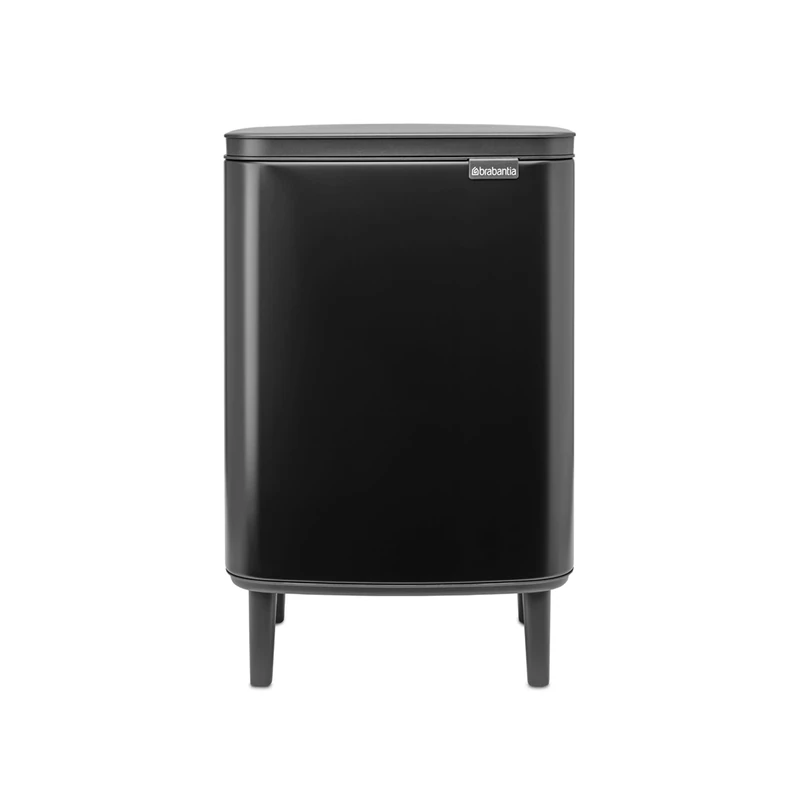 Brabantia - Bo Waste Bin Hi 12L with Soft Close Lid, Removable Inner Bucket, and Transport Grip – Ideal for Bathroom, Bedroom, and Home Office – Matt Black