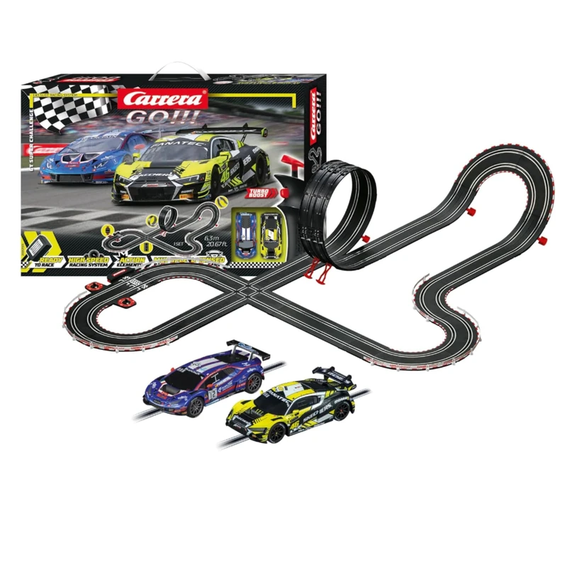 Carrera GO!!! GT Super Challenge Race Track Set I Racetracks and Licensed Slot Cars | Up to 2 Players | For Boys and Girls from 6 Years & Adults