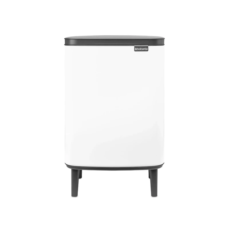 Brabantia - Bo Waste Bin Hi 12L with Soft Close Lid, Removable Inner Bucket, and Transport Grip – Ideal for Bathroom, Bedroom, and Home Office – White