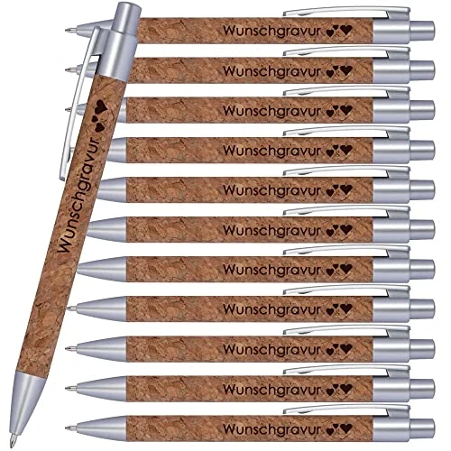 100 x Korg Ballpoint Pens with Engraving, Blue Writing Large Capacity Refill, Personalised Retractable Ballpoint Pen, Sustainable, Emojis Engraving Possible, Promotional Ballpoint Pens, Desired