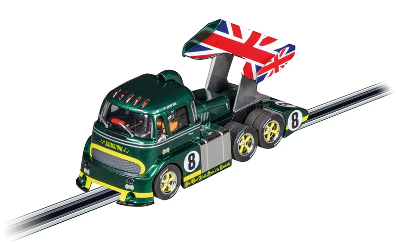 Carrera 20031093 Digital 132 Racetruck Cabover British Racing Green, No.8 1:32 Scale Slot Car, With Working Headlights, Suitable For Ages 8 Years+