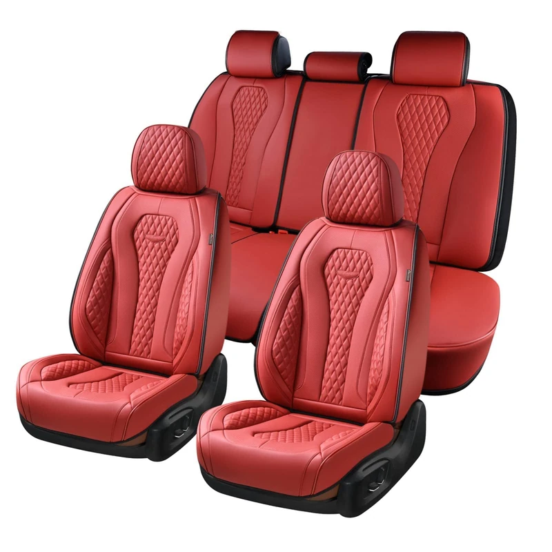 Coverado Seat Covers, Car Seat Covers Full Set, Red Car Seat Cover, Car Seat Covers Front Seats Back Seat Cover, Waterproof Car Seat Cushion,Leather Seat Cover Seat Protector Universal Fit Most Cars