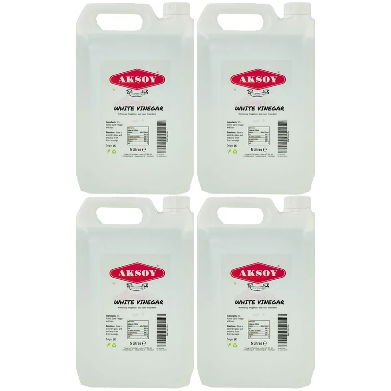 Aksoy White Vinegar 5L X 4 | Bulk Pack of Distilled Vinegar for Cleaning, Cooking, Pickling & Household Use | Ideal for Tough Stains, Marinating & Weed Control
