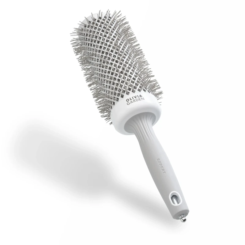 Olivia Garden Expert Blowout Speed – White & Grey - 55 - Ceramic Coated Round Brush with Extra Long Barrel for 25% Faster Blowouts