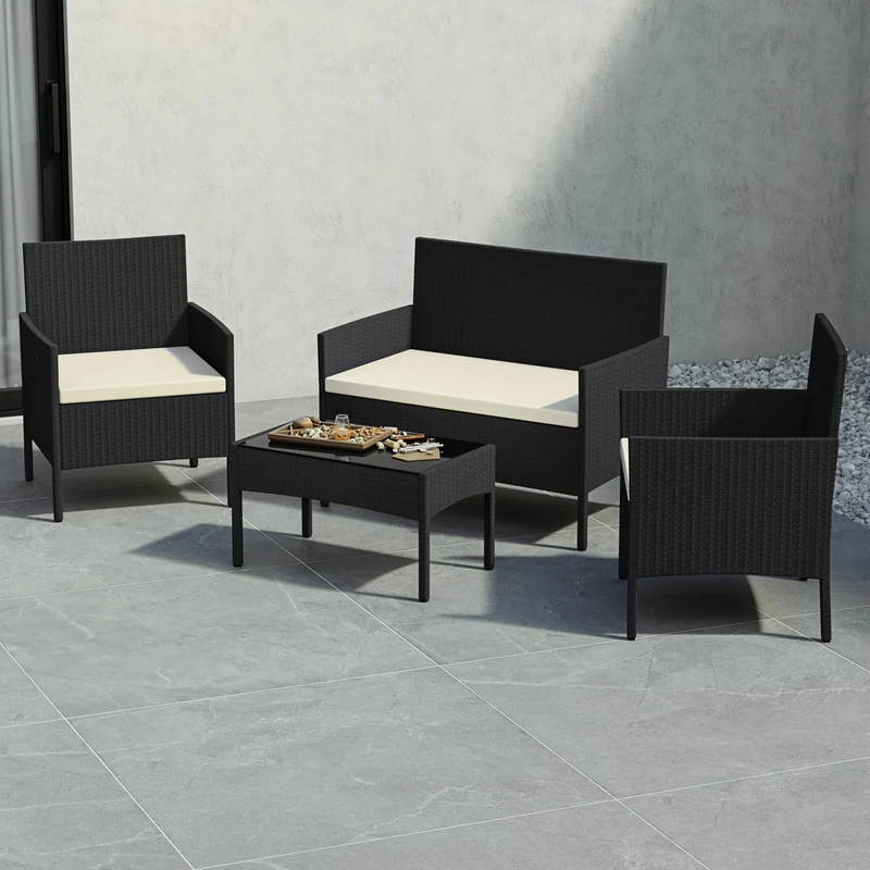 Garden Vida Kendal 4 Piece Rattan Set Garden Seating (Black, With Covers)
