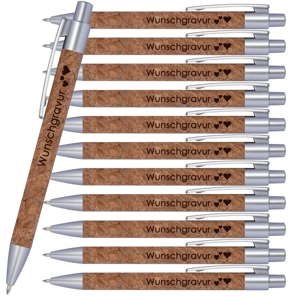 Generisch 200 x Ballpoint Pens made of Korg with Engraving | Blue Writing Large Capacity Refill | Personalised Retractable Ballpoint Pen | Advertising Ballpoint Pen Customisable (200)