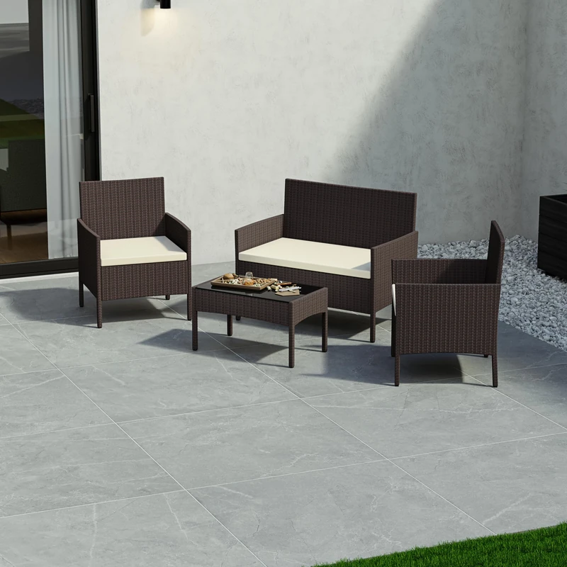 Garden Vida Kendal 4 Piece Rattan Set Garden Seating (Brown, With Covers)