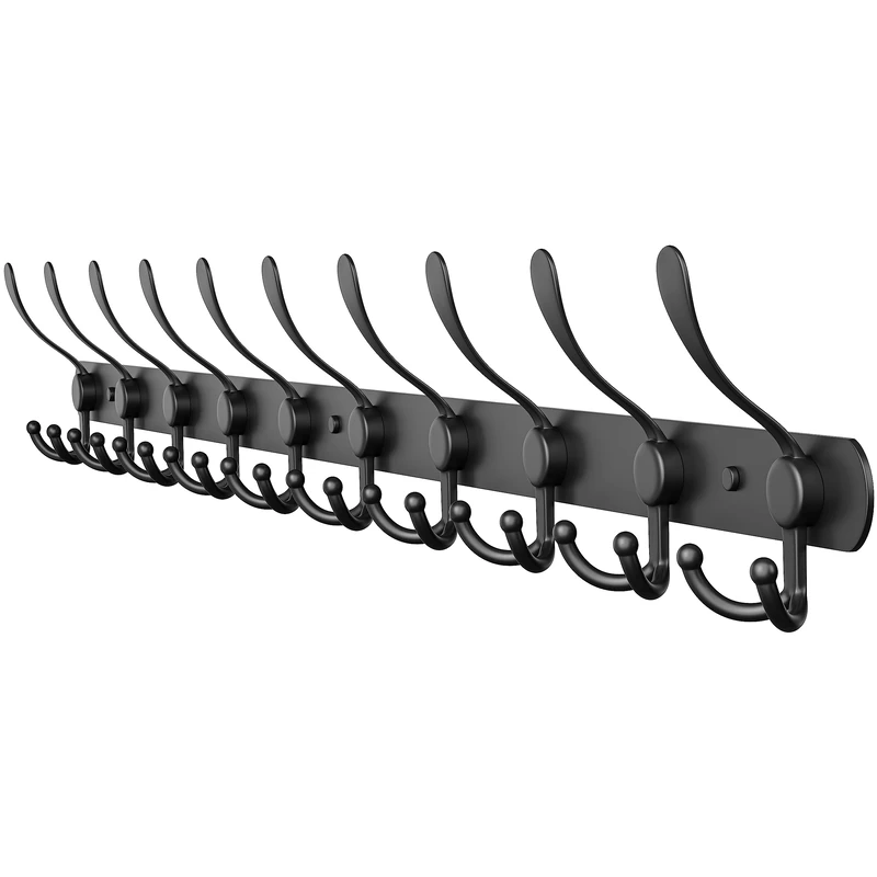 SAYONEYES Black Coat Rack Wall Mount with 10 Tri Hooks for Hanging – 32 Inch Heavy Duty Stainless Steel Rustic Coat Rack Wall Mount – Hat Rack, Hanger, Clothes, Jacket Hooks Wall Mount – 1 Pack