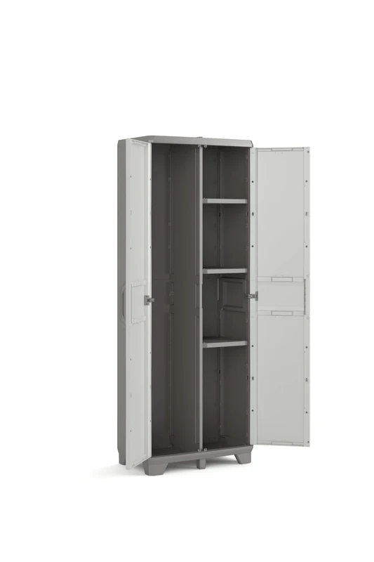 Keter Groove Tall Indoor Outdoor Garage Utility Multi purpose Cabinet – Beige/Sand - Image 1