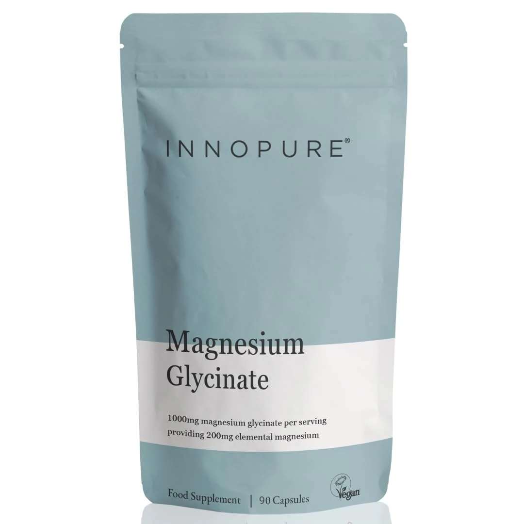 INNOPURE Magnesium Glycinate - 90 Capsules - Bioavailable Magnesium Supplements - 1000mg Per Serving (2 Capsules) Providing 200mg of Elemental Magnesium Bisglycinate Powder - Made in The UK