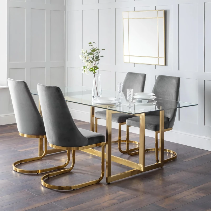 Julian Bowen Minori Dining Table, Glass & Gold, 76cm x 200cm x 100cm