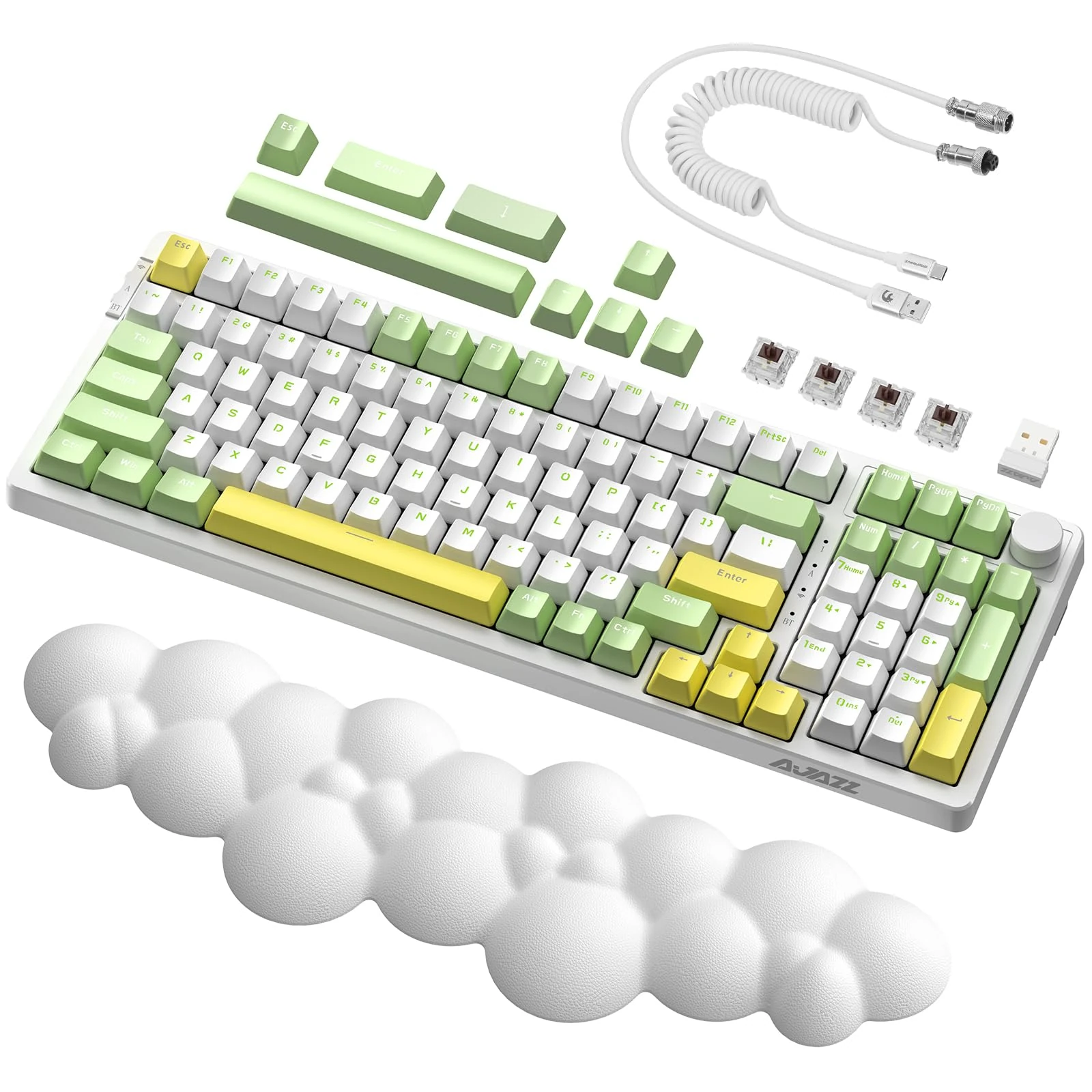 AJAZZ AK992 GASKET Hotswap Mechanical Keyboard&Ergonomic Cloud Wrist Rest&Coiled USB C Cable,LIGHTSYNC RGB,4000mAh 2.4Ghz/BT5.0/USB-C, 99 Keys Custom Gaming Keyboard with Volume Knob(Brown Switch)