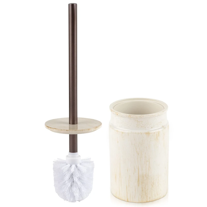 Creative Scents Rustic Luxe Toilet Brush and Holder Set - Beige Toilet Bowl Cleaner Brush with Strong Metal Handle - Long Bristles Toilet Bowl Brush and Holder - Rustic Farmhouse Decor - Image 1