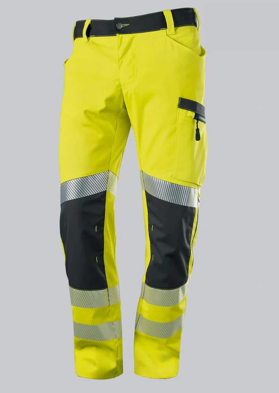 BP 2043-847-6656 men's work trousers, 85.5% polyester, 12% cotton, 2.5% elastane, warning yellow/anthracite, 3D cut, ergonomic fit, size 54N