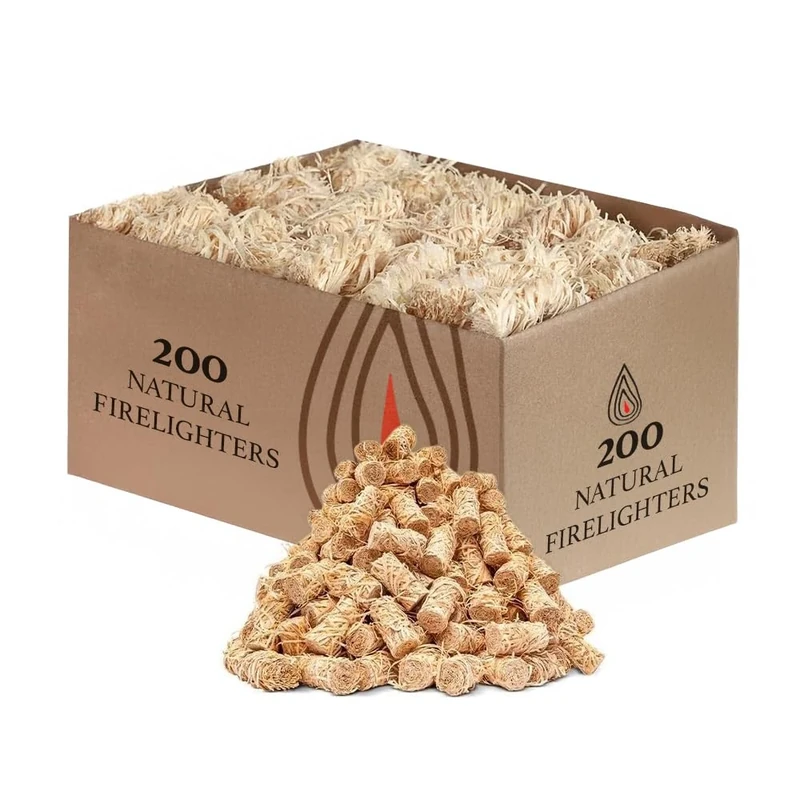 200 Pack Natural Firelighters - Quick Wood Wax Wool Flame Fire Lighters Log Burners | For Lighting Fires In Stoves, Barbecue, Pizza Oven & Smokers, Fire Pit - Safe & Clean Firelighter Fire Starters