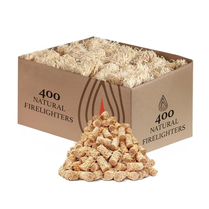 400 Pack Natural Firelighters - Quick Wood Wax Wool Flame Fire Lighters Log Burners | For Lighting Fires In Stoves, Barbecue, Pizza Oven & Smokers, Fire Pit - Safe & Clean Firelighter Fire Starters