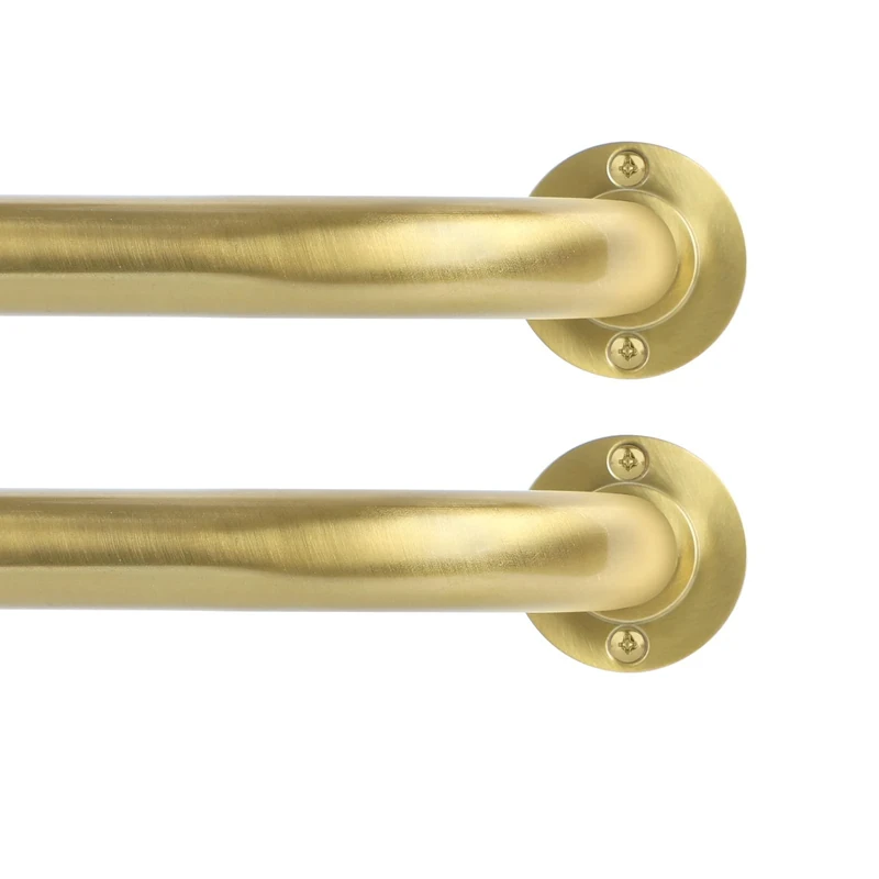 TANGWIN Gold Wrap Around Curtain Rods 2Pack:Blackout Heavy duty Adjustable Window Curtain Rod for Bedroom,Industrial Darkening Curved French Metal Single Drapery Rods Easy Install,Brushed Gold 28-48"