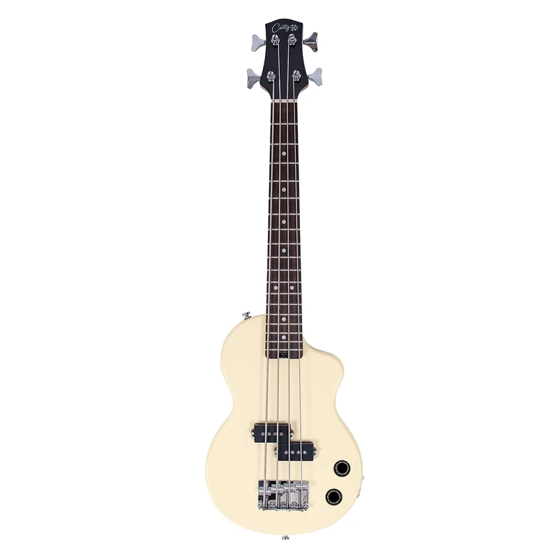 Carry-on Mini Vintage White Electric Bass Guitar – Compact Bass for Kids, Travel & Beginners