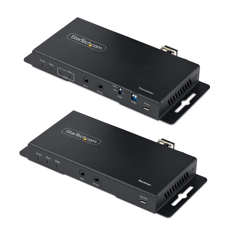 StarTech.com 4K HDMI over Fiber Extender Kit, 4K 60Hz up to 3300ft (Single Mode) or 1000ft (Multimode) LC Fiber Optic, HDR, HDCP, Audio/RS232/IR Extender, Transmitter and Receiver Kit (ST121HD20FXA2)