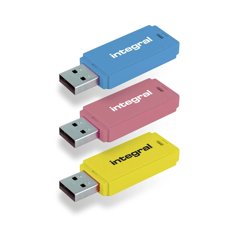 Integral 32GB Neon USB 2.0 Flash Drive 3-Pack (Blue/Pink/Yellow)