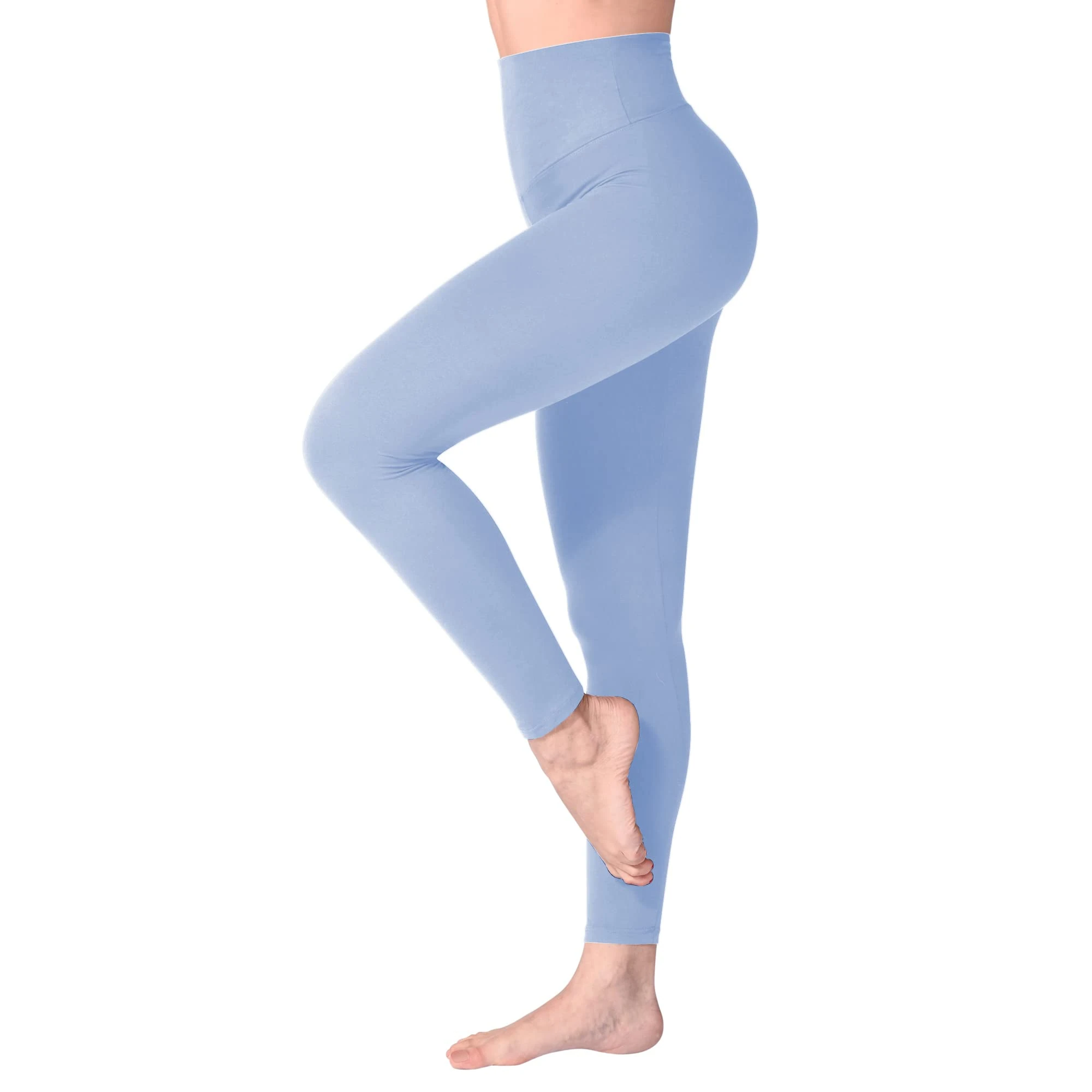SINOPHANT High Waisted Leggings for Women, Buttery Soft Elastic Opaque Tummy Control Leggings, Plus Size Workout Gym Yoga(Light Blue1,S-M)
