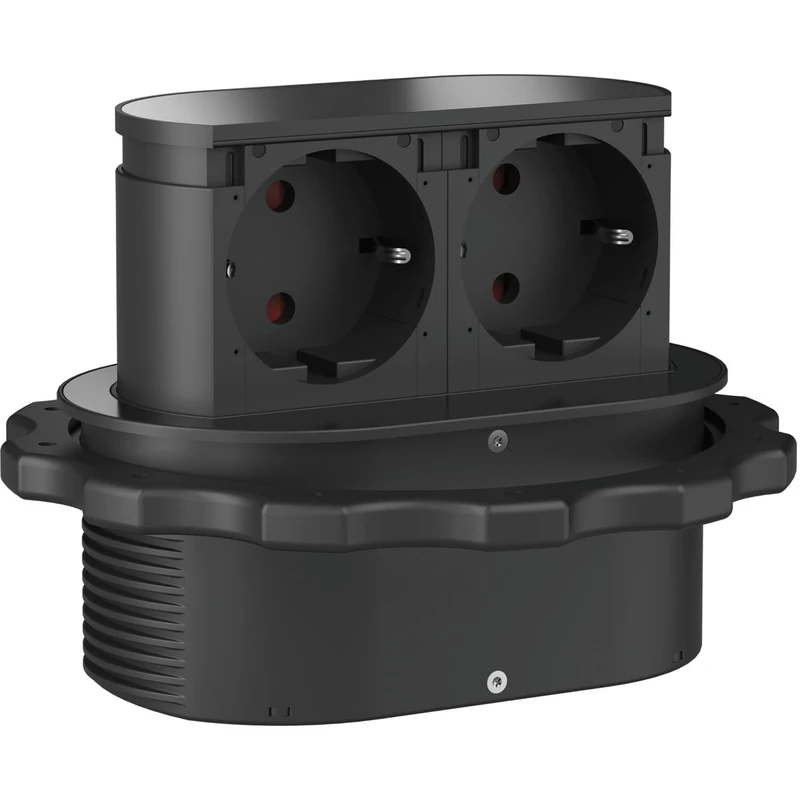 HPF Piccolino Element, Pack of 2. Schuko sockets, Stainless Steel, Black, 2 - Image 1