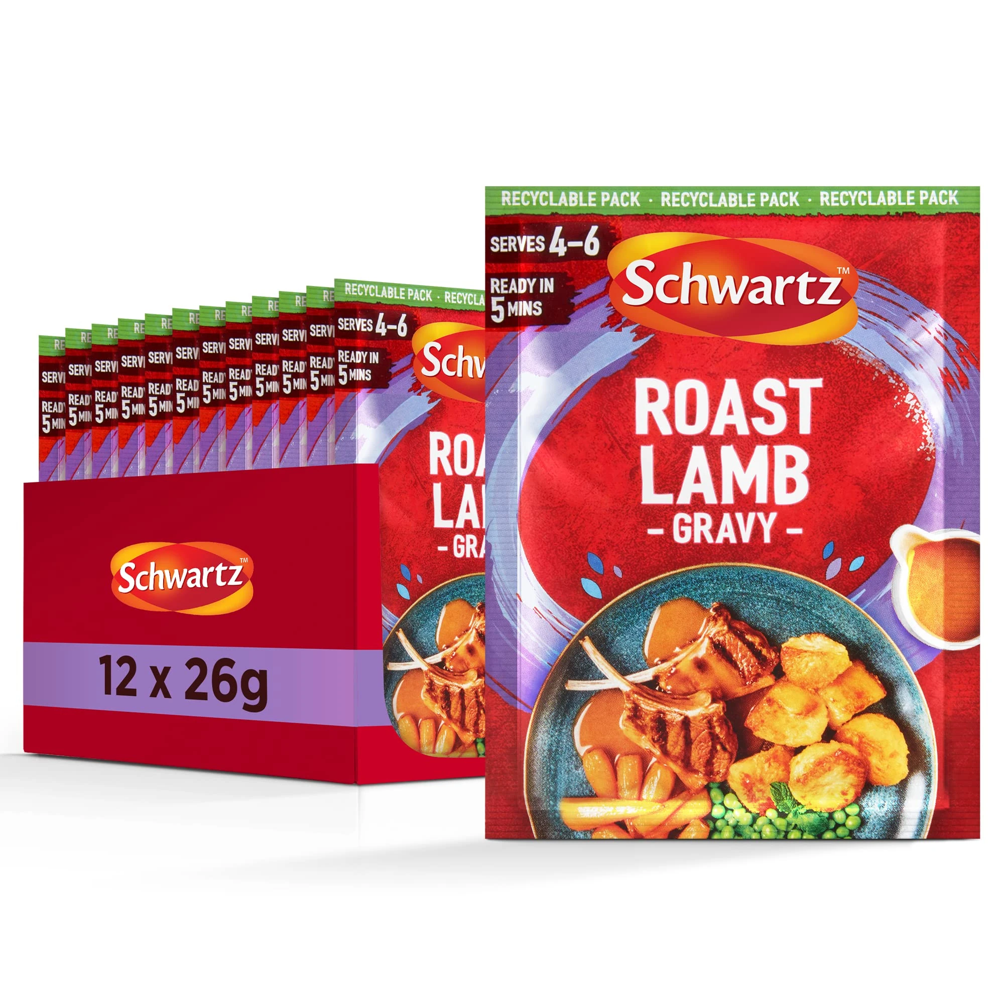 Schwartz Roast Lamb Gravy Mix 26 G | Serves 4 - 6 | Pack of 12 | Rich & Smooth Gravy | With Roast Lamb Flavour and Rosemary | Quick and Easy