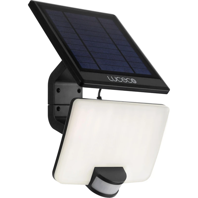 Luceco Solar Powered LED Outdoor Floodlight with PIR Motion Sensor, Security Light, Exterior Lighting, Angular Design, Adjustable, Guardian, Black, IP65, 11W, 1500lm, 4000K, LEXSF15B40