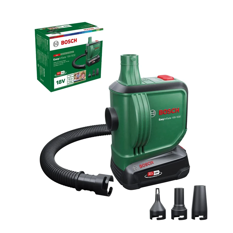 Bosch Home and Garden Cordless Air Pump/Air Pump for Air Mattress EasyInflate 18V-500 (1x 2.0Ah Battery; 18 Volt System; Inflate or Deflate Airbeds, Paddling Pools and Other Toys; in Carton Packaging)