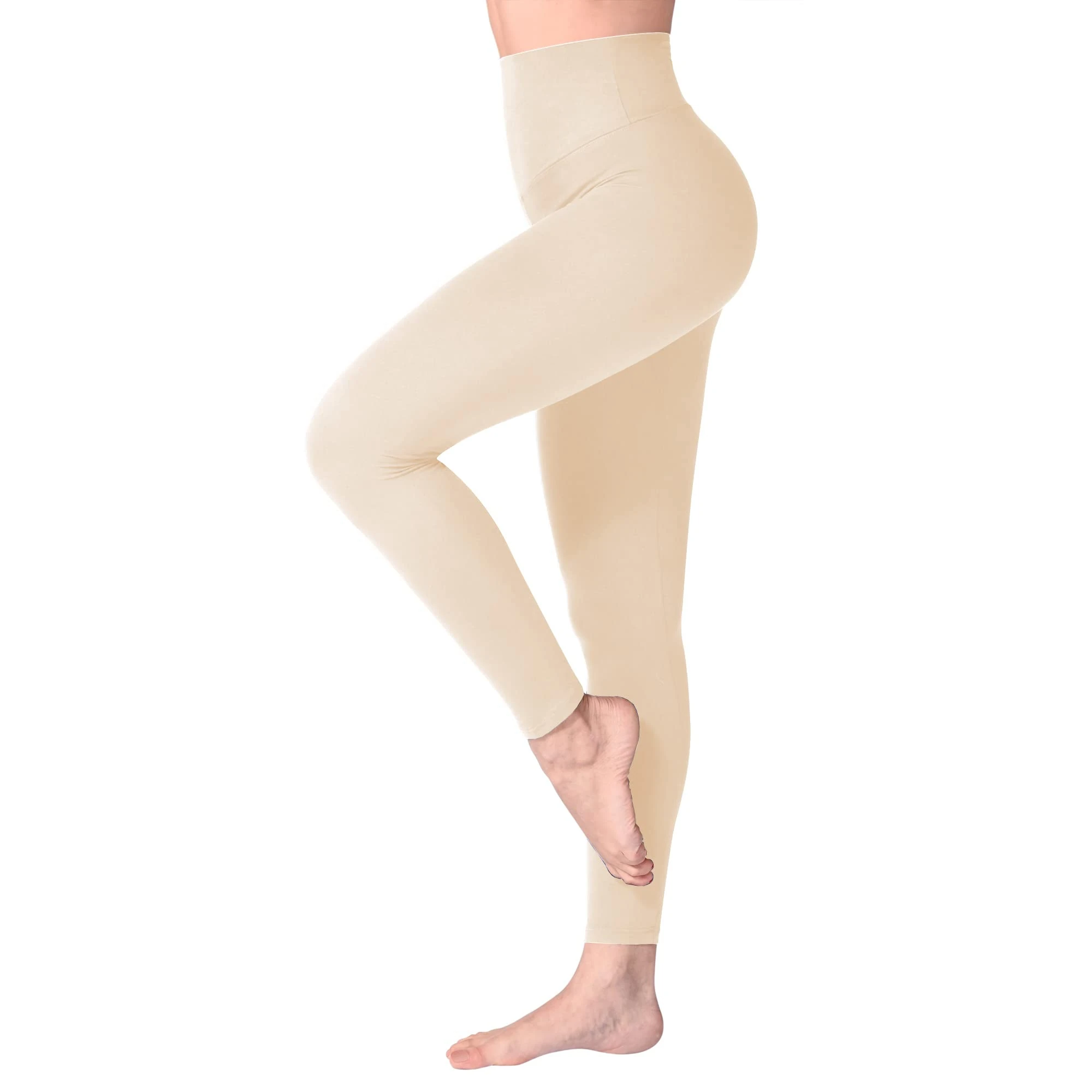 SINOPHANT High Waisted Leggings for Women, Buttery Soft Elastic Opaque Tummy Control Leggings, Plus Size Workout Gym Yoga(Beige1,L-XL)