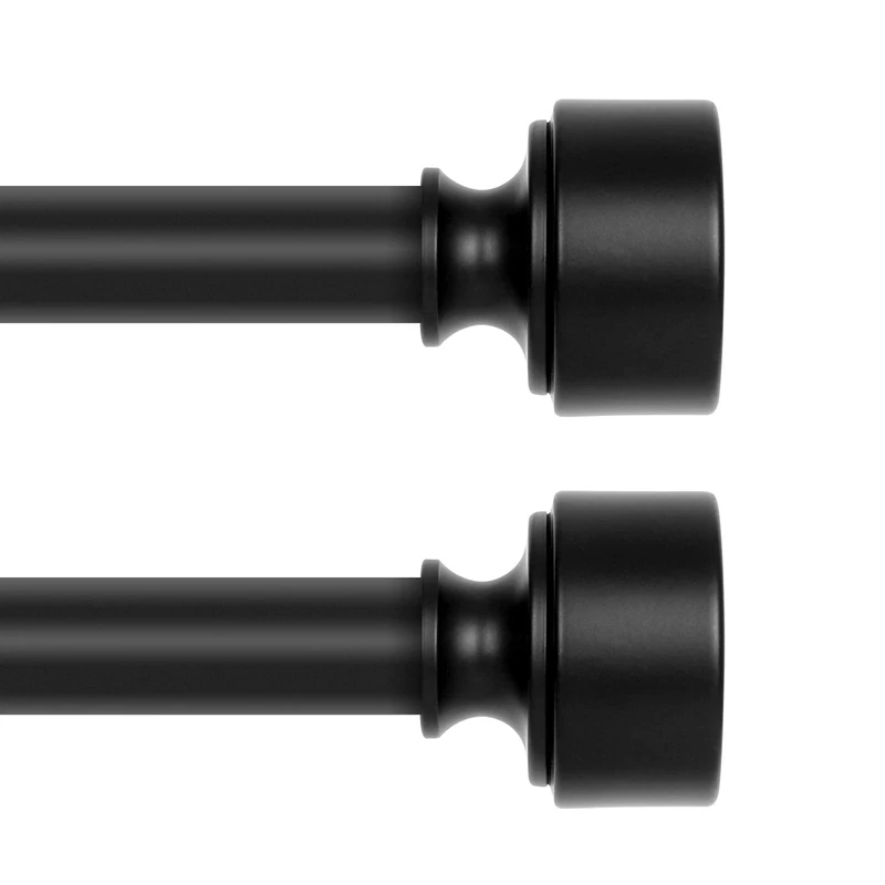 HEI! DEAR 2 Pack Black Curtain Rods for Windows 48 to 84 Inch, 1" Diameter Heavy Duty Adjustable Curtain Rod, Decorative Telescopic Window Treatment Rods for Bedroom Living Room Kitchen