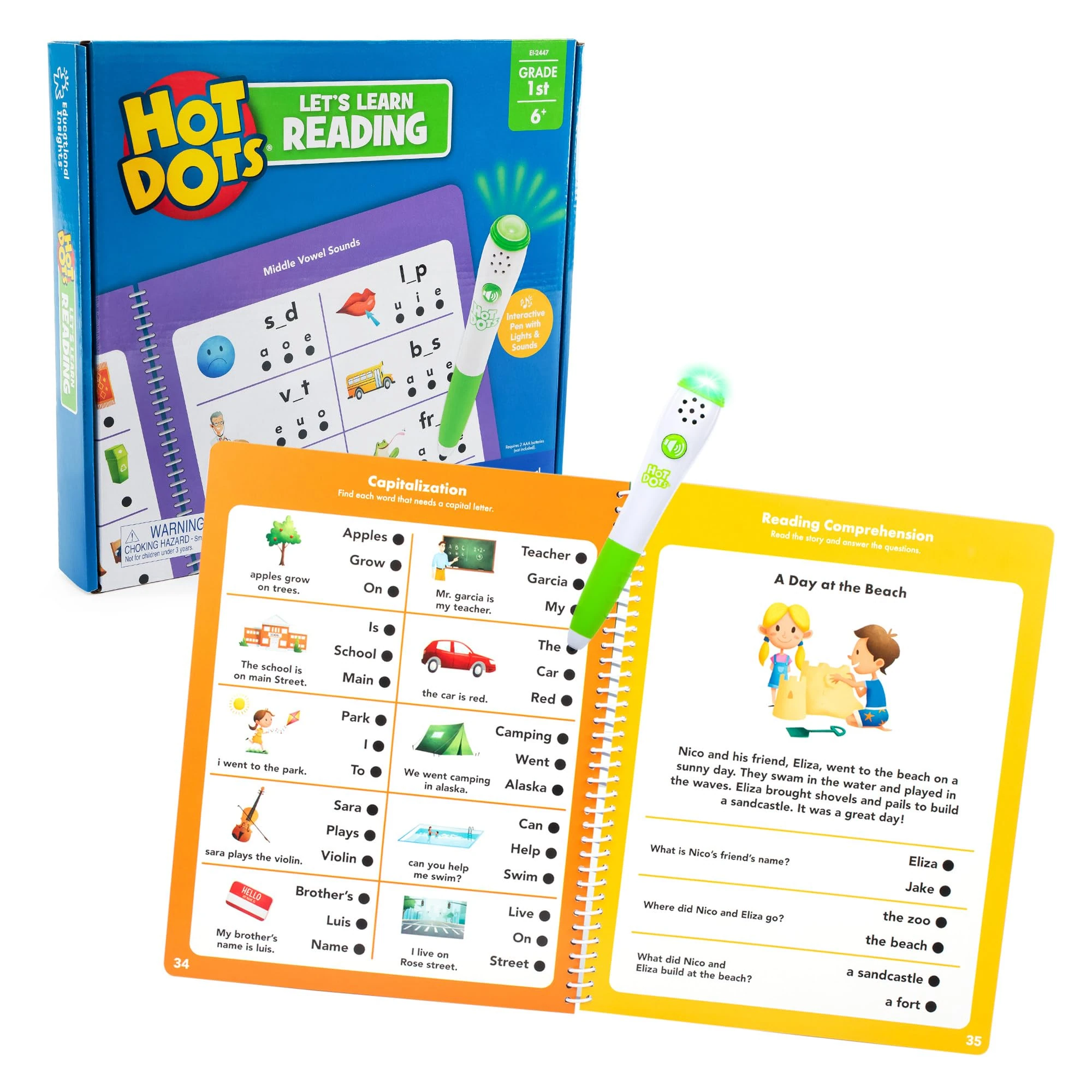 Learning Resources Hot Dots Let's Learn Reading 1st Grade, Activity Book & Interactive Pen with Instant Feedback, Over 100 Activities, Ages 6+
