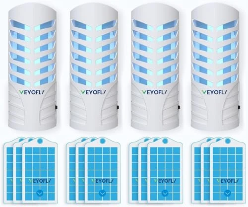 VEYOFLY Fruit Fly Traps for Indoors, Fly Trap Indoor, (4 Device + 12 Refills) Fly Catcher Indoor, Gnat Traps for House Indoor, Fly Trap, Plug in Light Flying Insect trap, Bug Killer