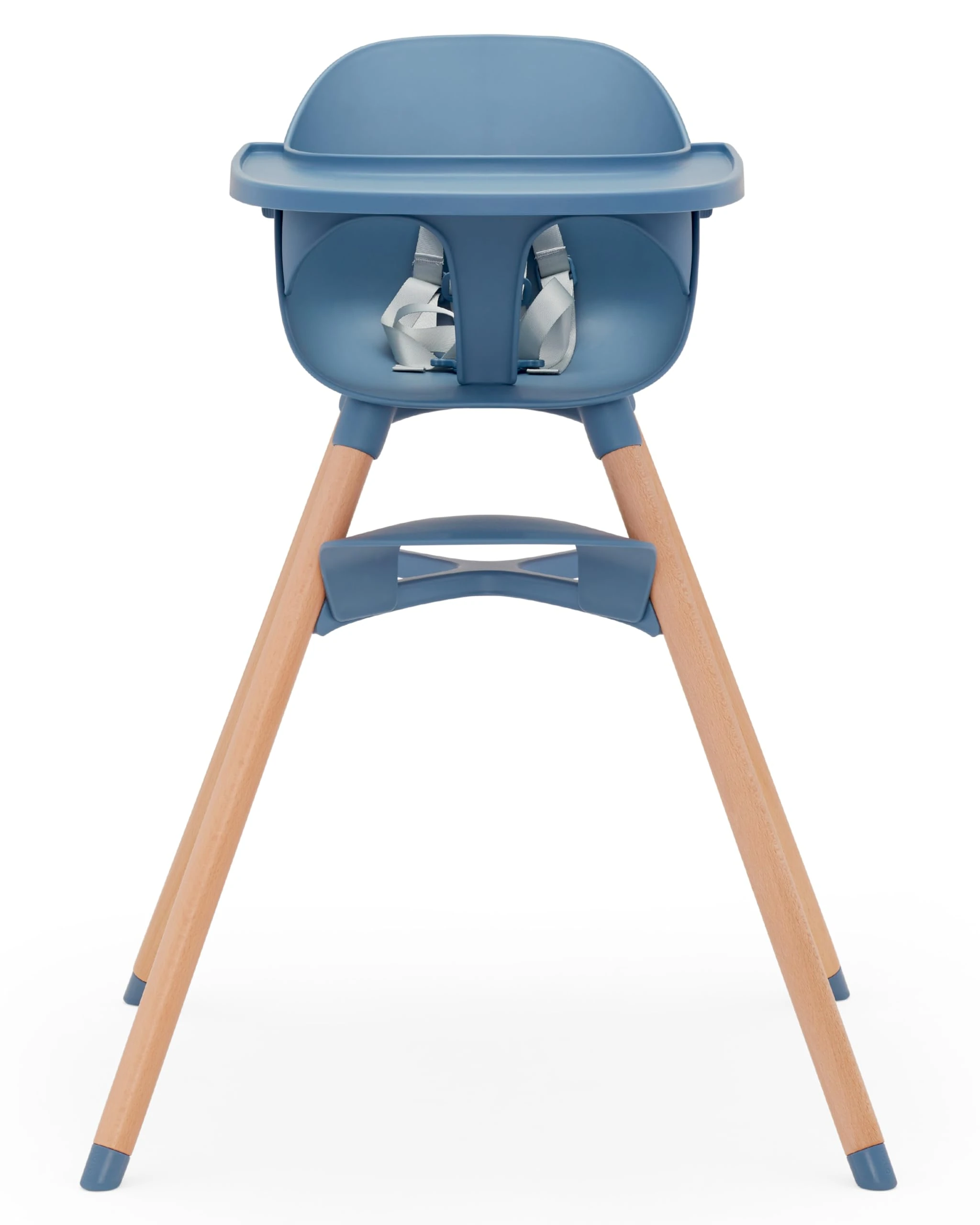Lalo The Chair Convertible 3-in-1 High Chair - Wooden for Babies & Toddlers, Dishwasher Safe Tray, Adjustable Footrest, Blueberry