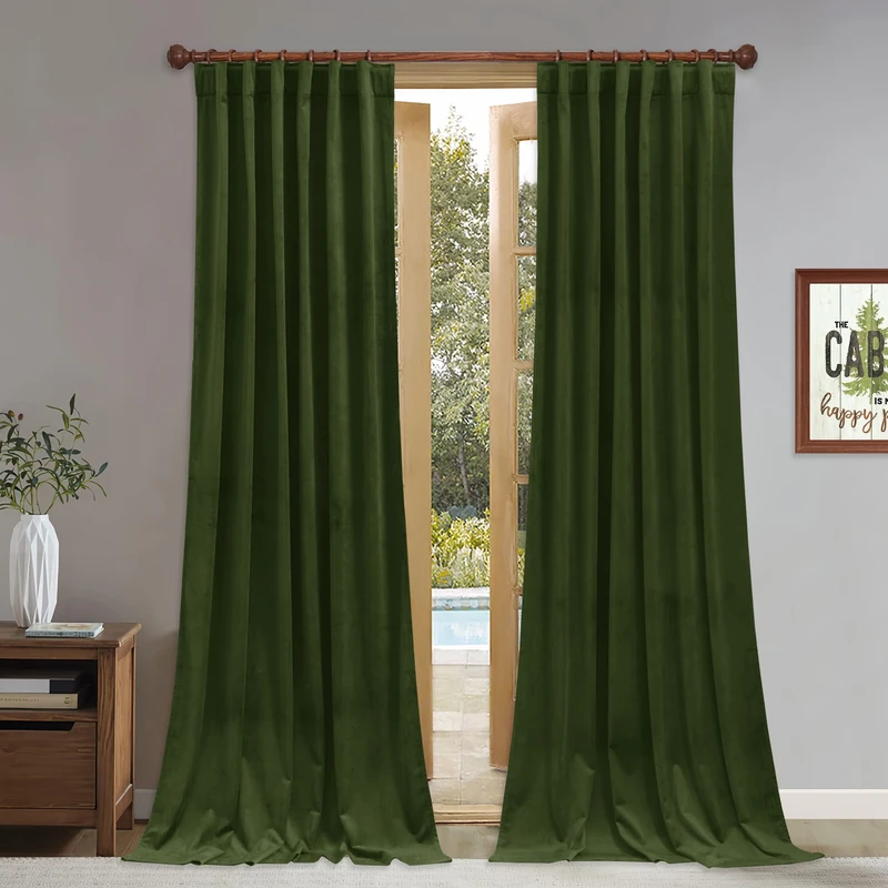 StangH Moss Green Velvet Curtains Extra Long Luxury Decor, W52xL108, 2 Pcs