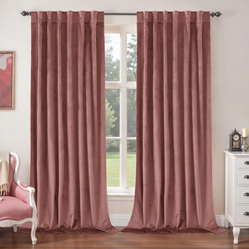 BGment Dusty Rose Pink Velvet Curtains 90 Inch for Bedroom, Thick Thermal Insulated Room Darkening Curtains Noise Reduce Back Tab and Rod Pocket Window Panels for Living Room, 2 Panels, 52 x 90 Inch