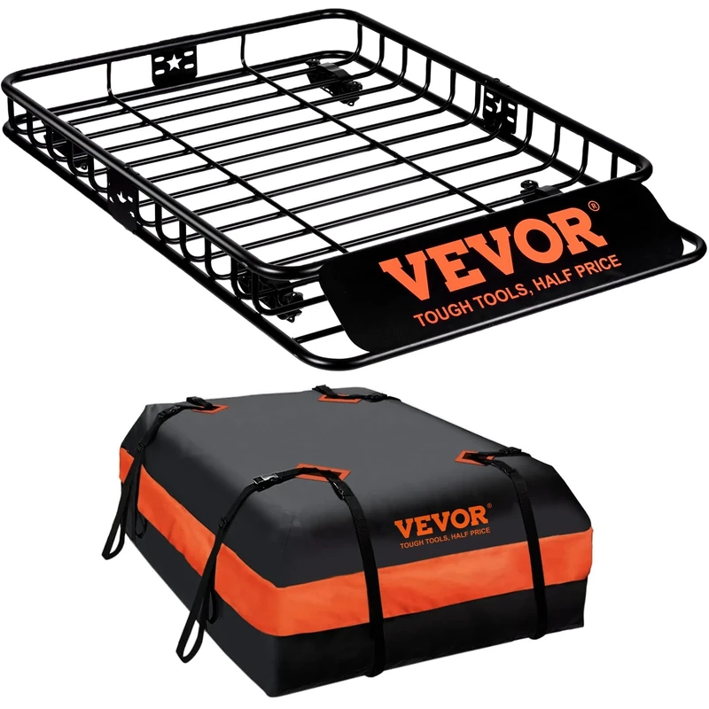 VEVOR Roof Rack Cargo Basket, 130.5 x 91.5 x 12.7 cm Rooftop Cargo Carrier w/ 15 Cu Ft Waterproof Cargo Bag, 90 kg Capacity Universal Rack Carrier for SUV, Truck